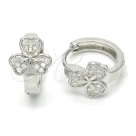Sterling Silver Huggie Hoop, Flower Design, with White Micro Pave, Polished, Rhodium Finish, 02.175.0172.15