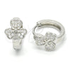 Sterling Silver Huggie Hoop, Flower Design, with White Micro Pave, Polished, Rhodium Finish, 02.175.0172.15