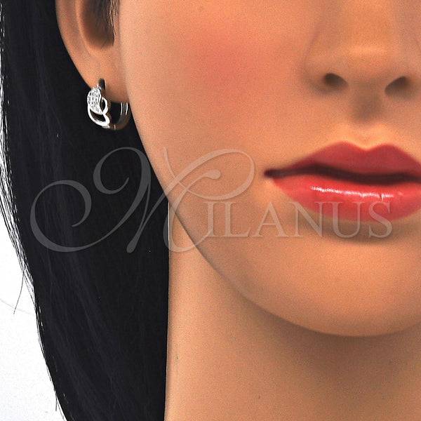 Sterling Silver Hoop Earrings — Huggie Hoop with White Micro Pave Polished 02. — alternate product view — SKU 122977 | Plata 925 aretes de aro — Huggie Hoop with blanco Micro Pave pulido 02. — SKU 122977