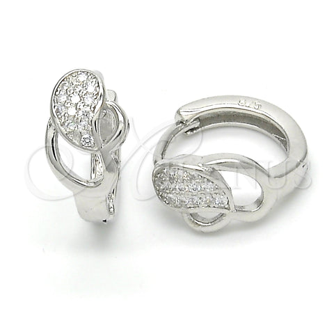 Sterling Silver Huggie Hoop, with White Micro Pave, Polished, Rhodium Finish, 02.175.0173.15