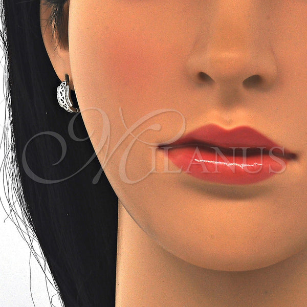Sterling Silver Hoop Earrings — Huggie Hoop with White Micro Pave Polished 02. — alternate product view — SKU 122978 | Plata 925 aretes de aro — Huggie Hoop with blanco Micro Pave pulido 02. — SKU 122978