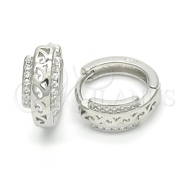 Sterling Silver Hoop Earrings — Huggie Hoop with White Micro Pave Polished 02. — main product view — SKU 122978 | Plata 925 aretes de aro — Huggie Hoop with blanco Micro Pave pulido 02. — SKU 122978