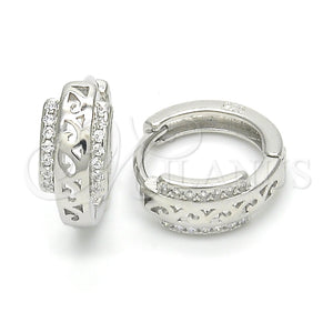 Sterling Silver Hoop Earrings — Huggie Hoop with White Micro Pave Polished 02. — main product view — SKU 122978 | Plata 925 aretes de aro — Huggie Hoop with blanco Micro Pave pulido 02. — SKU 122978