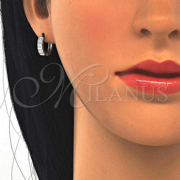Sterling Silver Hoop Earrings — Huggie Hoop with White Micro Pave Polished 02. — alternate product view — SKU 122979 | Plata 925 aretes de aro — Huggie Hoop with blanco Micro Pave pulido 02. — SKU 122979