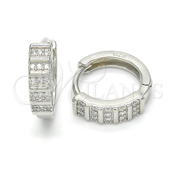 Sterling Silver Hoop Earrings — Huggie Hoop with White Micro Pave Polished 02. — main product view — SKU 122979 | Plata 925 aretes de aro — Huggie Hoop with blanco Micro Pave pulido 02. — SKU 122979