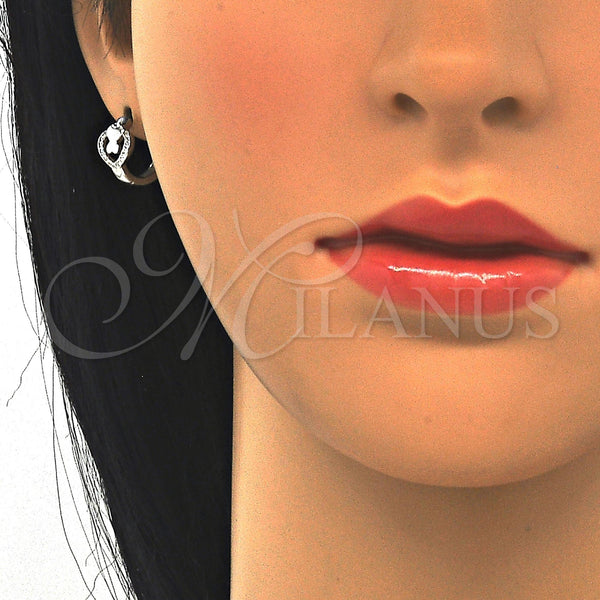 Sterling Silver Hoop Earrings — Huggie Hoop Heart Design with White Micro Pave — alternate product view — SKU 122980 | Plata 925 aretes de aro — Huggie Hoop corazón diseño with blanco Micro Pave — SKU 122980