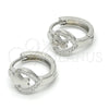 Sterling Silver Huggie Hoop, Heart Design, with White Micro Pave, Polished, Rhodium Finish, 02.175.0176.15