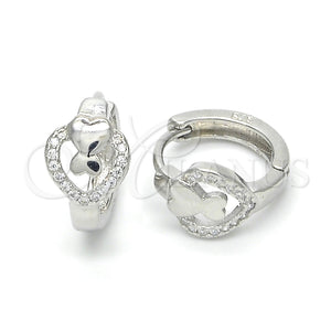 Sterling Silver Hoop Earrings — Huggie Hoop Heart Design with White Micro Pave — main product view — SKU 122980 | Plata 925 aretes de aro — Huggie Hoop corazón diseño with blanco Micro Pave — SKU 122980