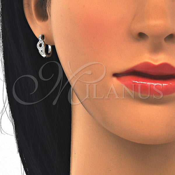 Sterling Silver Hoop Earrings — Huggie Hoop with White Micro Pave Polished 02. — alternate product view — SKU 122981 | Plata 925 aretes de aro — Huggie Hoop with blanco Micro Pave pulido 02. — SKU 122981