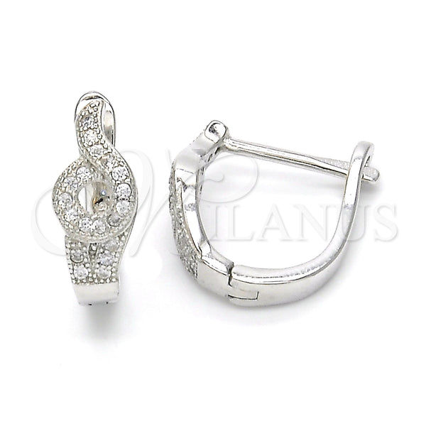 Sterling Silver Hoop Earrings — Huggie Hoop with White Micro Pave Polished 02. — main product view — SKU 122981 | Plata 925 aretes de aro — Huggie Hoop with blanco Micro Pave pulido 02. — SKU 122981
