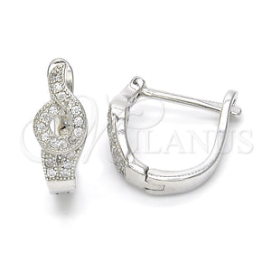 Sterling Silver Hoop Earrings — Huggie Hoop with White Micro Pave Polished 02. — main product view — SKU 122981 | Plata 925 aretes de aro — Huggie Hoop with blanco Micro Pave pulido 02. — SKU 122981
