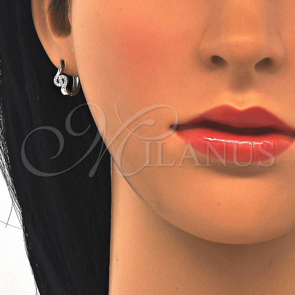 Sterling Silver Hoop Earrings — Huggie Hoop with White Micro Pave Polished 02. — alternate product view — SKU 122983 | Plata 925 aretes de aro — Huggie Hoop with blanco Micro Pave pulido 02. — SKU 122983