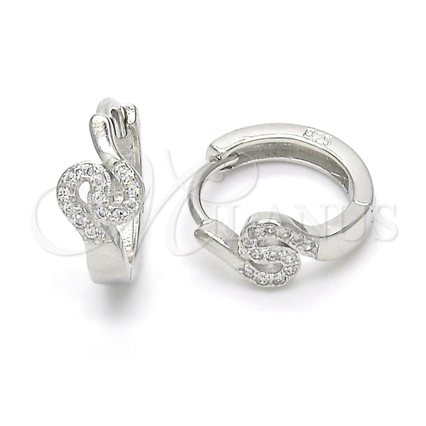 Sterling Silver Hoop Earrings — Huggie Hoop with White Micro Pave Polished 02. — main product view — SKU 122983 | Plata 925 aretes de aro — Huggie Hoop with blanco Micro Pave pulido 02. — SKU 122983