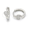 Sterling Silver Huggie Hoop, with White Micro Pave, Polished, Rhodium Finish, 02.175.0179.15