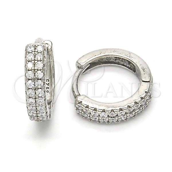 Sterling Silver Hoop Earrings — Huggie Hoop with White Cubic Zirconia Polished 02. — main product view — SKU 122985 | Plata 925 aretes de aro — Huggie Hoop with blanco Cubic Zirconia pulido 02. — SKU 122985