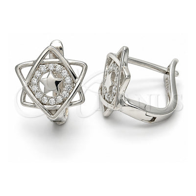 Sterling Silver Huggie Hoop, Star Design, with White Micro Pave, Polished, Rhodium Finish, 02.175.0187.12
