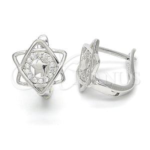 Sterling Silver Hoop Earrings — Huggie Hoop Star Design with White Micro Pave — main product view — SKU 122991 | Plata 925 aretes de aro — Huggie Hoop estrella diseño with blanco Micro Pave — SKU 122991