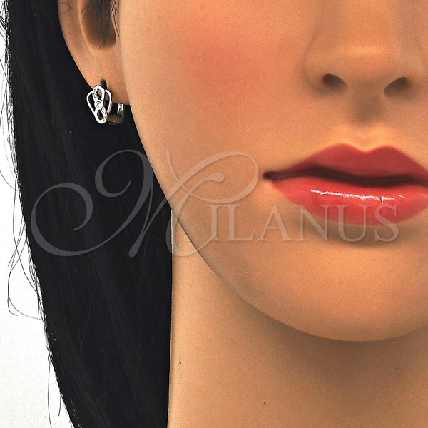 Sterling Silver Hoop Earrings — Huggie Hoop with White Cubic Zirconia Polished 02. — alternate product view — SKU 122994 | Plata 925 aretes de aro — Huggie Hoop with blanco Cubic Zirconia pulido 02. — SKU 122994