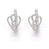 Sterling Silver Huggie Hoop, with White Cubic Zirconia, Polished, Rhodium Finish, 02.175.0190.12