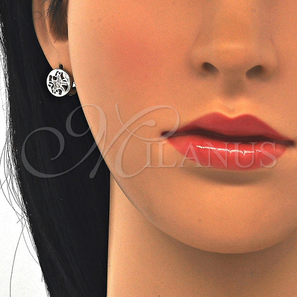 Sterling Silver Hoop Earrings — Huggie Hoop with White Micro Pave Polished 02. — alternate product view — SKU 122995 | Plata 925 aretes de aro — Huggie Hoop with blanco Micro Pave pulido 02. — SKU 122995