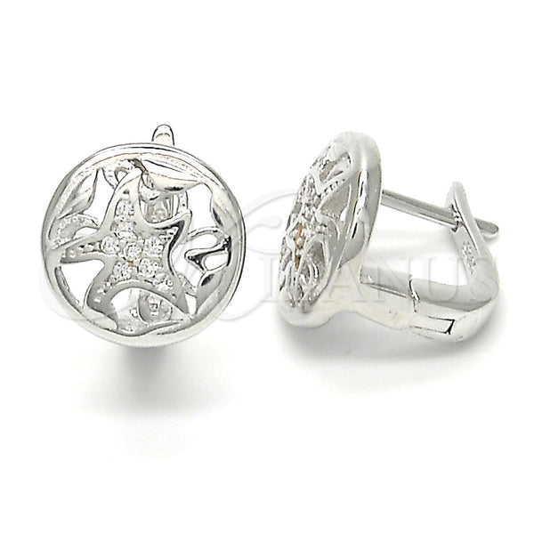 Sterling Silver Hoop Earrings — Huggie Hoop with White Micro Pave Polished 02. — main product view — SKU 122995 | Plata 925 aretes de aro — Huggie Hoop with blanco Micro Pave pulido 02. — SKU 122995