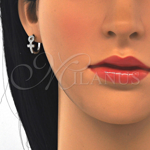 Sterling Silver Hoop Earrings — Huggie Hoop with White Micro Pave Polished 02. — alternate product view — SKU 122996 | Plata 925 aretes de aro — Huggie Hoop with blanco Micro Pave pulido 02. — SKU 122996