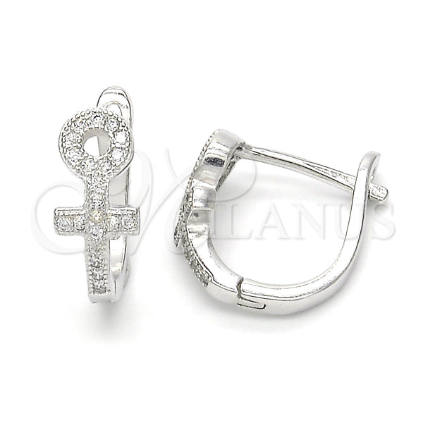 Sterling Silver Hoop Earrings — Huggie Hoop with White Micro Pave Polished 02. — main product view — SKU 122996 | Plata 925 aretes de aro — Huggie Hoop with blanco Micro Pave pulido 02. — SKU 122996