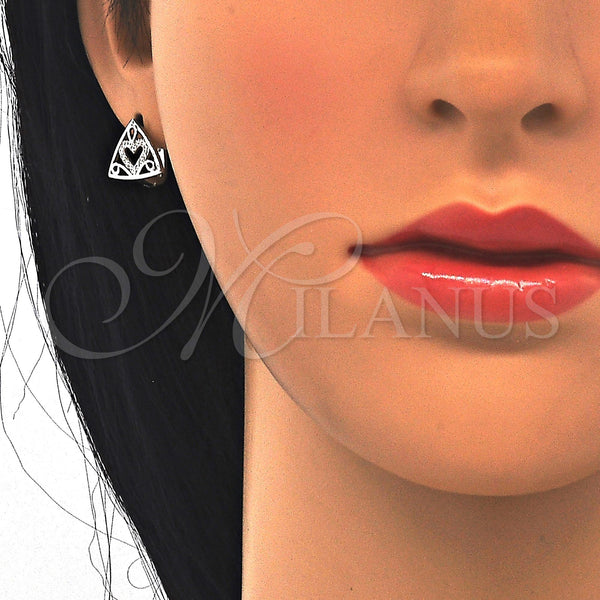 Sterling Silver Hoop Earrings — Huggie Hoop Heart Design with White Micro Pave — alternate product view — SKU 122997 | Plata 925 aretes de aro — Huggie Hoop corazón diseño with blanco Micro Pave — SKU 122997