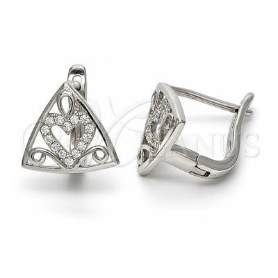 Sterling Silver Huggie Hoop, Heart Design, with White Micro Pave, Polished, Rhodium Finish, 02.175.0193.12