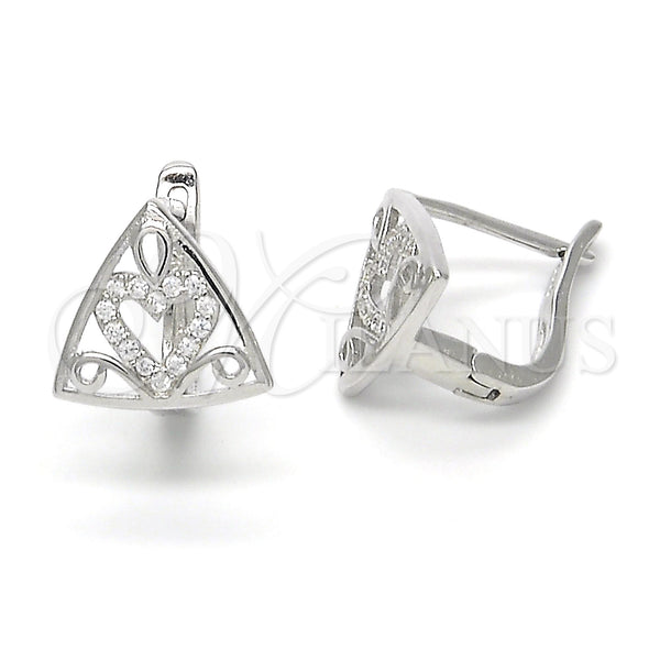 Sterling Silver Hoop Earrings — Huggie Hoop Heart Design with White Micro Pave — main product view — SKU 122997 | Plata 925 aretes de aro — Huggie Hoop corazón diseño with blanco Micro Pave — SKU 122997