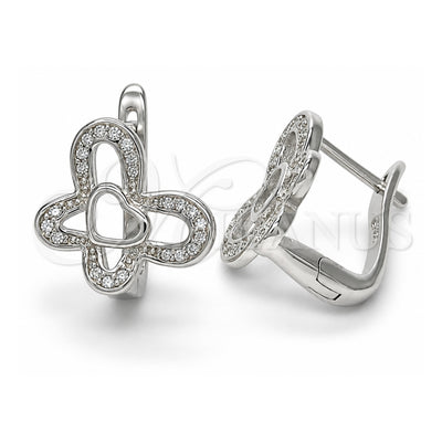 Sterling Silver Huggie Hoop, Butterfly and Heart Design, with White Micro Pave, Polished, Rhodium Finish, 02.175.0194.11