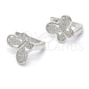 Sterling Silver Huggie Hoop, Butterfly Design, with White Micro Pave, Polished, Rhodium Finish, 02.175.0195.15