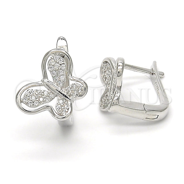 Sterling Silver Hoop Earrings — Huggie Hoop Butterfly Design with White Micro Pave — main product view — SKU 122999 | Plata 925 aretes de aro — Huggie Hoop Butterfly diseño with blanco Micro Pave — SKU 122999