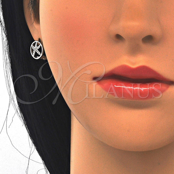 Sterling Silver Hoop Earrings — Huggie Hoop with White Micro Pave Polished 02. — alternate product view — SKU 123000 | Plata 925 aretes de aro — Huggie Hoop with blanco Micro Pave pulido 02. — SKU 123000