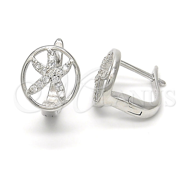 Sterling Silver Hoop Earrings — Huggie Hoop with White Micro Pave Polished 02. — main product view — SKU 123000 | Plata 925 aretes de aro — Huggie Hoop with blanco Micro Pave pulido 02. — SKU 123000