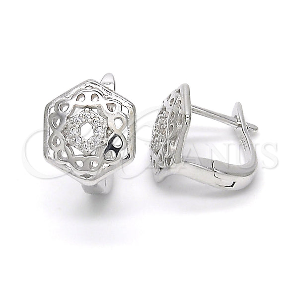 Sterling Silver Hoop Earrings — Huggie Hoop Infinite Design with White Micro Pave — main product view — SKU 123001 | Plata 925 aretes de aro — Huggie Hoop Infinite diseño with blanco Micro Pave — SKU 123001