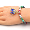 Oro Laminado Charm Bracelet, Gold Filled Style Elephant Design, with White Crystal, Blue Enamel Finish, Golden Finish, 03.63.1909.4.08 (06 MM Thickness, 8 Inches Length)