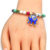 Oro Laminado Charm Bracelet, Gold Filled Style Elephant Design, with White Crystal, Blue Enamel Finish, Golden Finish, 03.63.1909.4.08 (06 MM Thickness, 8 Inches Length)