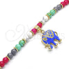 Oro Laminado Charm Bracelet, Gold Filled Style Elephant Design, with White Crystal, Blue Enamel Finish, Golden Finish, 03.63.1909.4.08 (06 MM Thickness, 8 Inches Length)