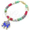 Oro Laminado Charm Bracelet, Gold Filled Style Elephant Design, with White Crystal, Blue Enamel Finish, Golden Finish, 03.63.1909.4.08 (06 MM Thickness, 8 Inches Length)