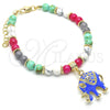 Oro Laminado Charm Bracelet, Gold Filled Style Elephant Design, with White Crystal, Blue Enamel Finish, Golden Finish, 03.63.1909.4.08 (06 MM Thickness, 8 Inches Length)