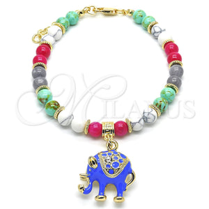 Gold Filled Bracelet — Charm Bracelet Elephant Design with White Crystal Blue — main product view — SKU 123003 | Oro Laminado brazalete — Charm Bracelet Elephant diseño with cristal blanco Blue — SKU 123003