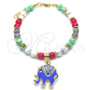 Oro Laminado Charm Bracelet, Gold Filled Style Elephant Design, with White Crystal, Blue Enamel Finish, Golden Finish, 03.63.1909.4.08 (06 MM Thickness, 8 Inches Length)