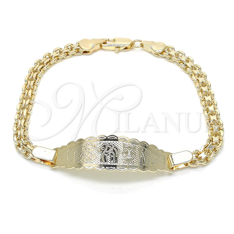 Oro Laminado ID Bracelet, Gold Filled Style Elephant and Owl Design, Polished, Golden Finish, 03.63.1913.08 (05 MM Thickness, 8 Inches Length)