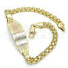 Oro Laminado ID Bracelet, Gold Filled Style Flower Design, Polished, Tricolor, 03.63.1914.1.08 (05 MM Thickness, 8 Inches Length)