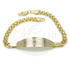 Oro Laminado ID Bracelet, Gold Filled Style Flower Design, Polished, Tricolor, 03.63.1914.1.08 (05 MM Thickness, 8 Inches Length)