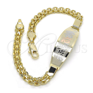 Gold Filled Bracelet — ID Bracelet Polished Tricolor 03.63. 05 MM Thickness — main product view — SKU 123011 | Oro Laminado brazalete — ID Bracelet pulido Tricolor 03.63. 05 MM Thickness — SKU 123011
