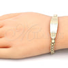 Oro Laminado ID Bracelet, Gold Filled Style Heart Design, Polished, Golden Finish, 03.63.1916.08 (05 MM Thickness, 8 Inches Length)