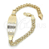 Oro Laminado ID Bracelet, Gold Filled Style Heart Design, Polished, Golden Finish, 03.63.1916.08 (05 MM Thickness, 8 Inches Length)