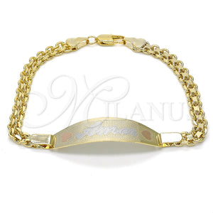Gold Filled Bracelet — ID Bracelet Heart Design Polished Tricolor 03.63. 05 — main product view — SKU 123013 | Oro Laminado brazalete — ID Bracelet corazón diseño pulido Tricolor 03.63. 05 — SKU 123013